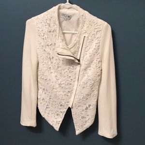 White lace blazer zip up